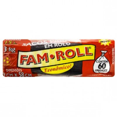 SACO LIXO FAM ROLL PRETO 15L 60 UNIDADES