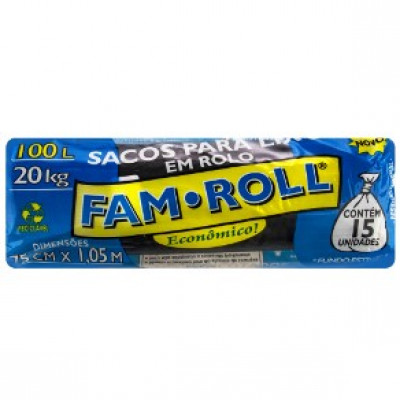 SACO LIXO FAM ROLL PRETO 100L 15 UNIDADES