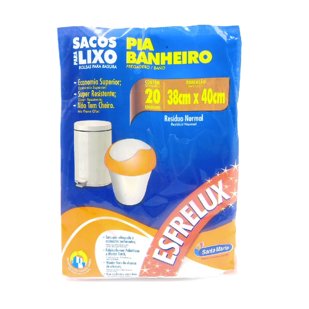 SACOS PARA LIXO ESFRELUX PIA E BANHEIRO 38 CM X 40 CM 20 UNIDADES