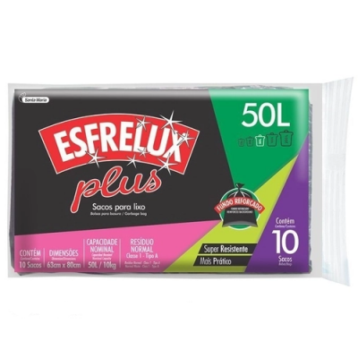 SACO PARA LIXO ESFRELUX PLUS 50L 10 UNIDADES