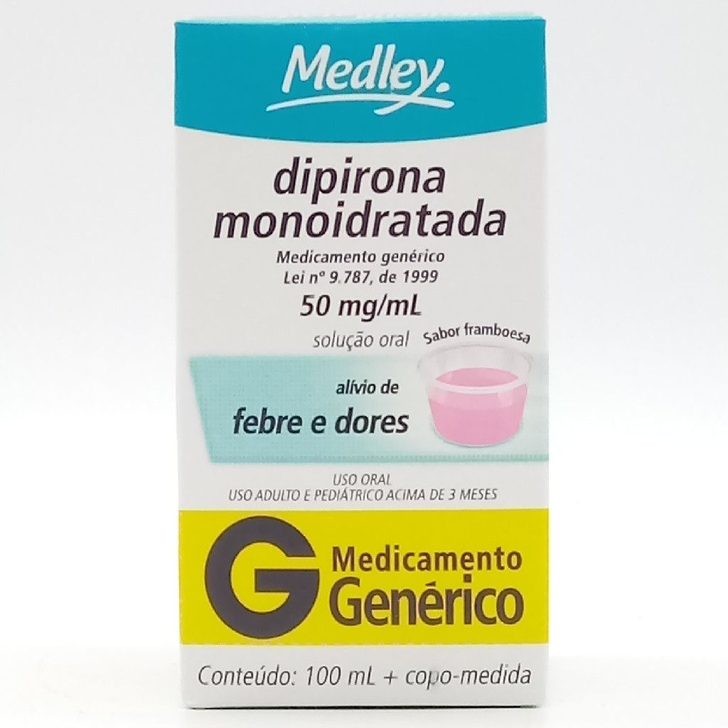 DIPIRONA  SÓDICA SOLUÇÃO ORAL  50MG/ML SABOR FRAMBOESA  GENÉRICO MEDLEY 100ML