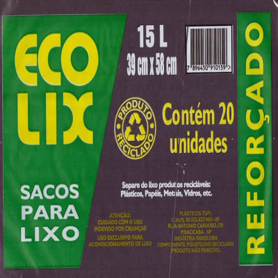 SACO PARA LIXO ECO LIX 15L 20 UN