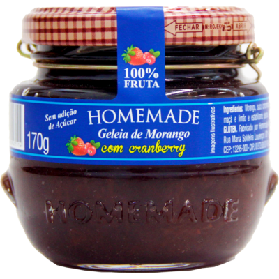 GELÉIA HOMEMADE 100% MORANGO COM CRANBERRY 170 G