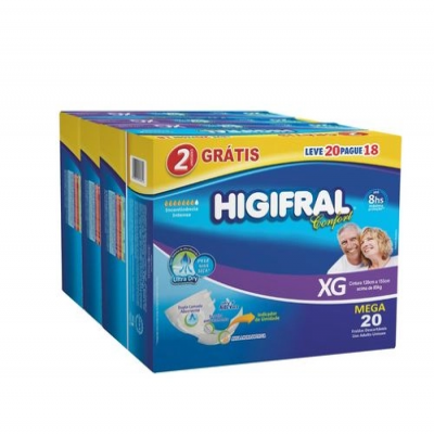 FRALDA HIGIFRAL CONFORT XG 20 UNIDADES