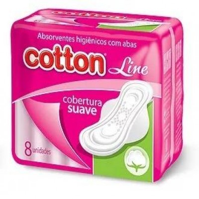 ABSORVENTE COTTON LINE SUAVE C/ ABAS 8 UNIDADES