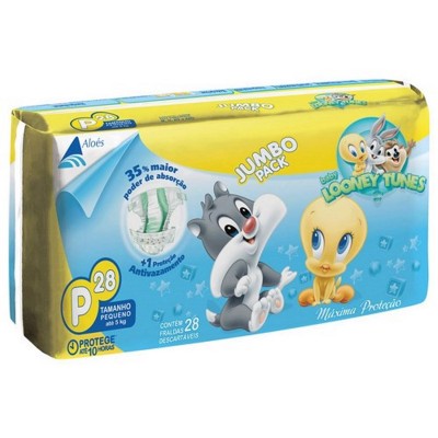 FRALDA DESCARTÁVEL LOONEY TUNES JUMBO PACK P COM 28 UNIDADES