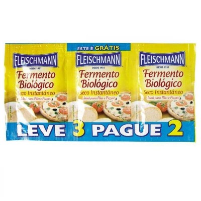 FERMENTO BIOLÓGICO SECO INSTANTÂNEO FLEISCHMANN 30 GRAMAS LEVE 3 PAGUE 2