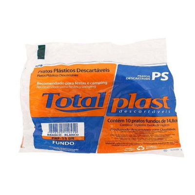 PRATO DESCARTÁVEL TOTAL PLAST BRANCO 15CM 10 UNIDADES