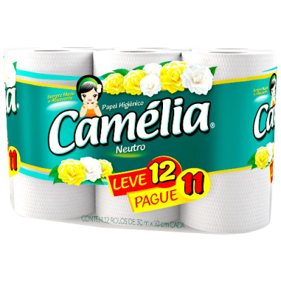 PAPEL HIGIÊNICO CAMÉLIA NEUTRO FOLHA SIMPLES 12 ROLOS