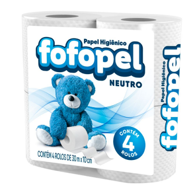 PAPEL HIGIÊNICO FOFOPEL NEUTRO FOLHA SIMPLES 30M 4 ROLOS