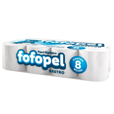 PAPEL HIGIÊNICO FOFOPEL NEUTRO FOLHA SIMPLES 30M 8 ROLOS