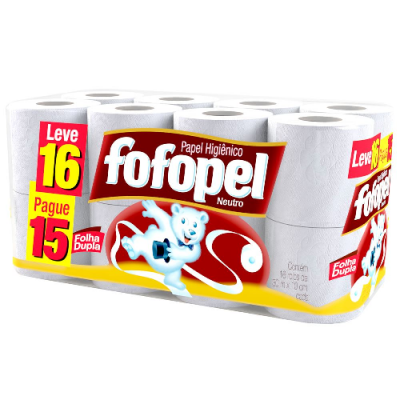 PAPEL HIGIÊNICO FOFOPEL NEUTRO FOLHA DUPLA 16 ROLOS