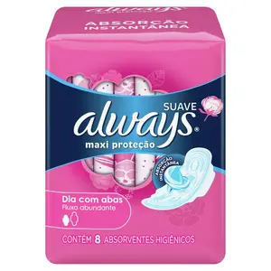 ABSORVENTE ALWAYS MAXI PROTEÇÃO SUAVE COM ABAS 8 UN