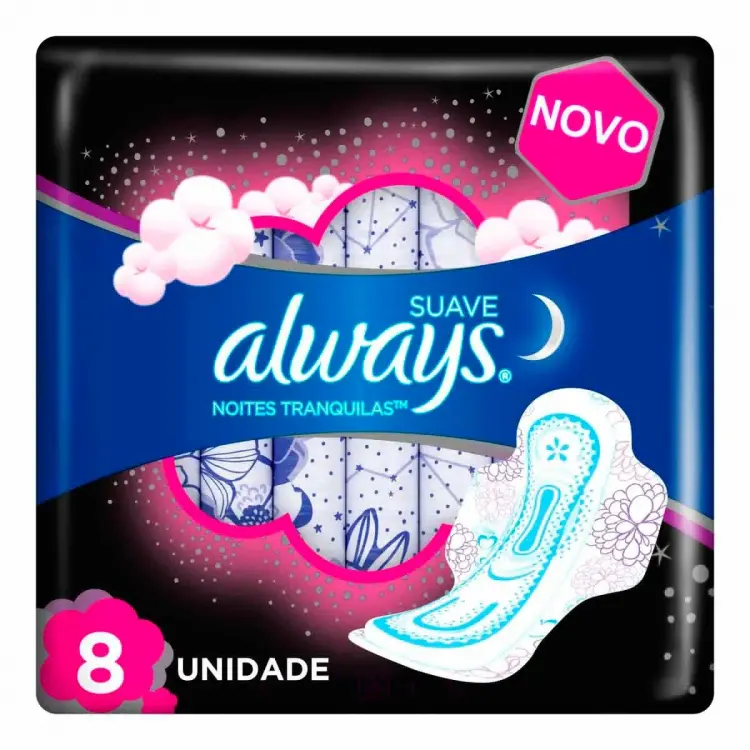 ABSORVENTE ALWAYS NOITES TRANQUILAS SUAVE COM ABAS 8 UN