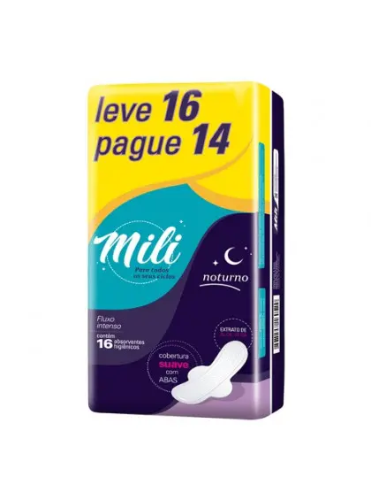 ABSORVENTE MILI SUAVE COM ABAS NOTURNO COM 16 UNIDADES