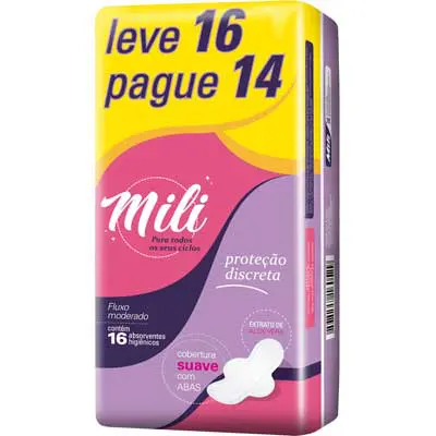 ABSORVENTE MILI SUAVE COM ABAS PARA O DIA E NOITE