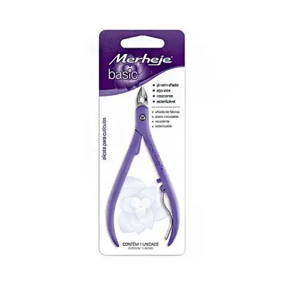 ALICATE PARA CUTÍCULA MERHEJE LILAS + ESPATULA