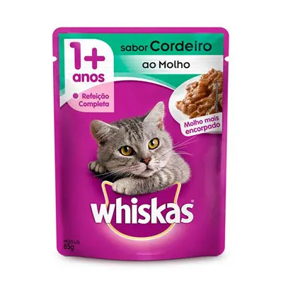 RAÇÃO ÚMIDA WHISKAS CORDEIRO AO MOLHO 85G