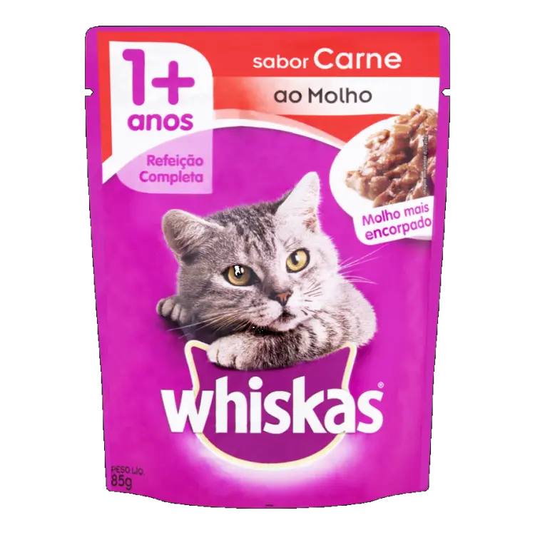 RAÇÃO ÚMIDA WHISKAS CARNE AO MOLHO 85G