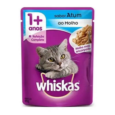 RAÇÃO ÚMIDA WHISKAS ATUM AO MOLHO 85G