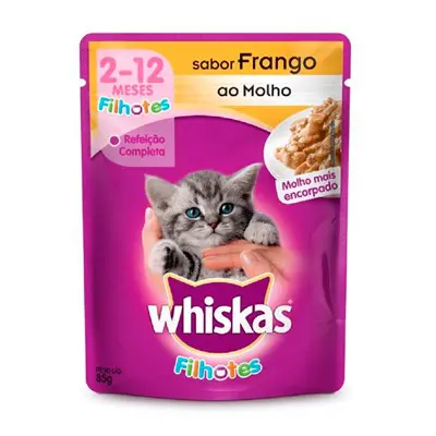 RAÇÃO ÚMIDA WHISKAS FILHOTES FRANGO AO MOLHO 85G