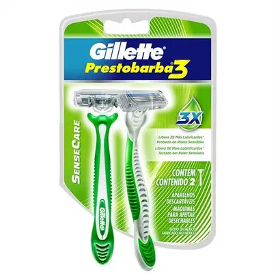 APARELHO GILLETTE PRESTOBARBA 3 SENSECARE COM 2 UNIDADES