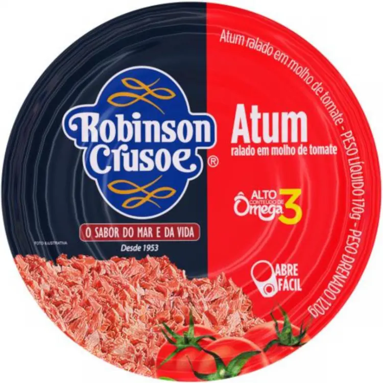 ATUM ROBINSON CRUSOE RALADO EM MOLHO DE TOMATE 170 GRAMAS