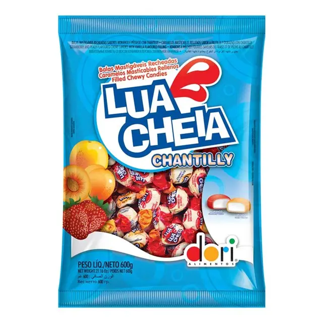 BALA MASTIGÁVEL DORI LUA CHEIA MORANGO+CHANTILLY 600G