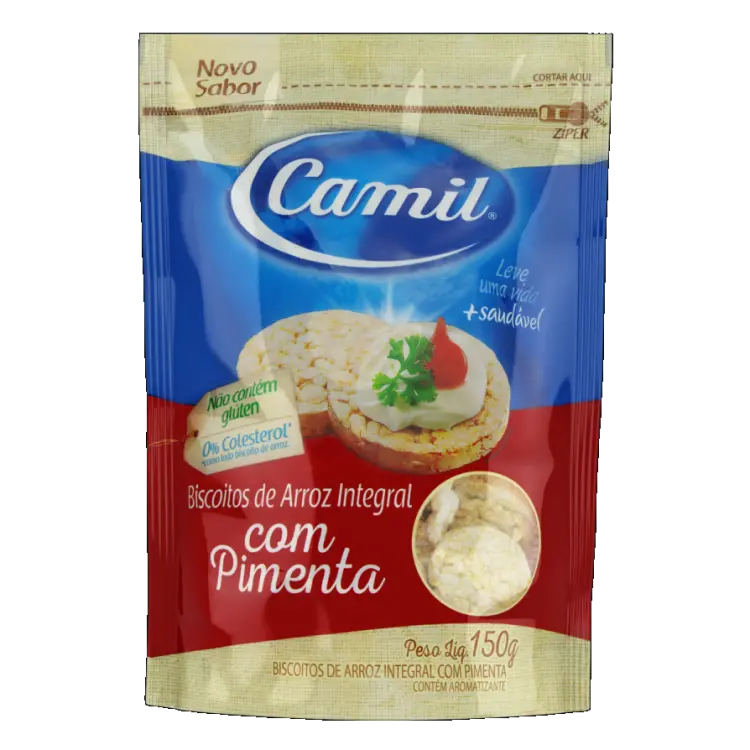 BISCOITO DE ARROZ CAMIL INTEGRAL COM PIMENTA 150 G