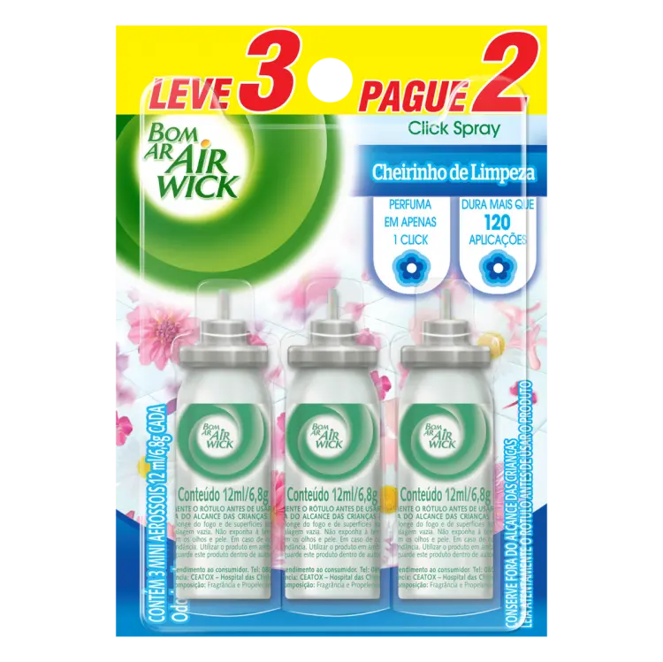 BOM AR AIR WICK CLICK SPRAY CHEIRO DE LIMPEZA REFIL LEVE 3 PAGUE 2 12 ML