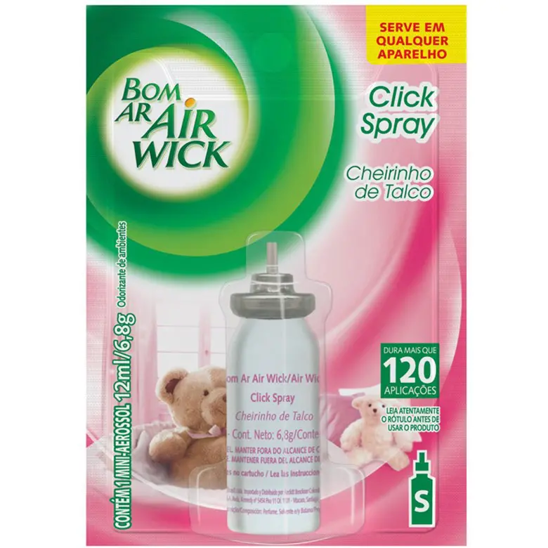 BOM AR AIR WICK CLICK SPRAY CHEIRO DE TALCO REFIL 12 ML