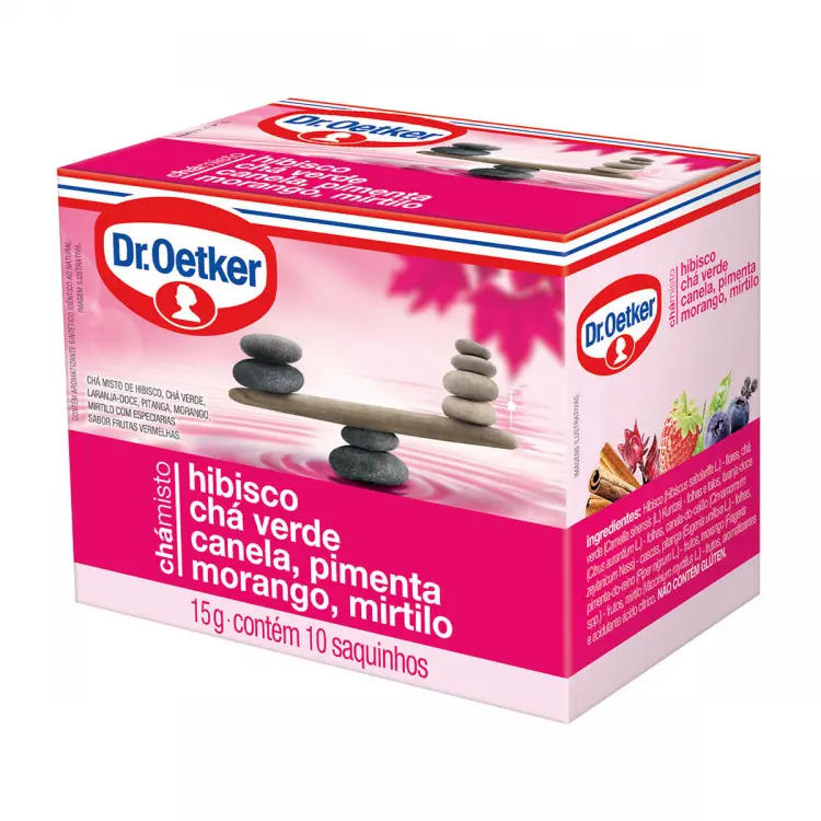 CHÁ DR. OETKER MISTO HIBISCO, CANELA, PIMENTA, MORANGO 15 G