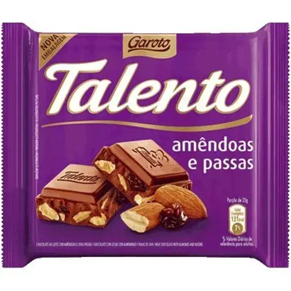 CHOCOLATE GAROTO TALENTO AMÊNDOAS E PASSAS 25G