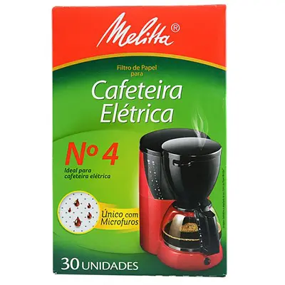 FILTRO DE PAPEL MELITTA CAFETEIRA ELÉTRICA GRANDE NÚMERO 4 COM 30 UNIDADES