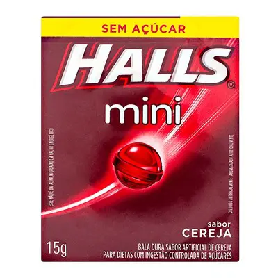 DROPS HALLS MINI CEREJA SEM AÇÚCAR 15G