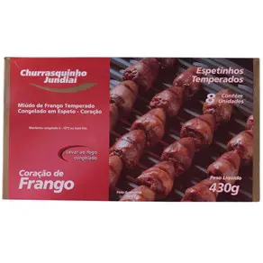 ESPETO CHURRASQUINHO JUNDIAI CORAÇÃO DE FRANGO TEMPERADO 430 GRAMAS