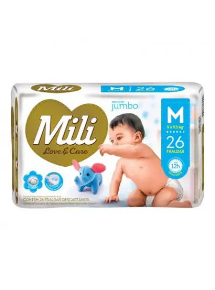 FRALDAS MILI LOVE CARE JUMBO M COM 26 UNIDADES