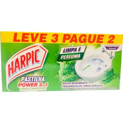 PASTILHA ADESIVA SANITÁRIA HARPIC PINHO LEVE 3 PAGUE 2 27G