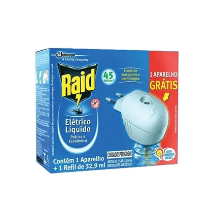 INSETICIDA RAID ELÉTRICO 45 NOITES REFIL - GRÁTIS APARELHO 33 ML