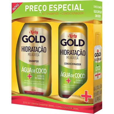 KIT NIELY GOLD ÁGUA COCO SHAMPOO 300 ML + CONDICIONADOR 200 ML