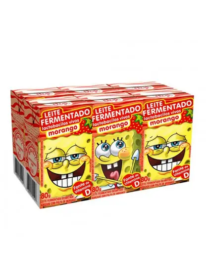 LEITE FERMENTADO ELEGÊ BOB ESPONJA MORANGO 6 UNIDADES 480 GRAMAS