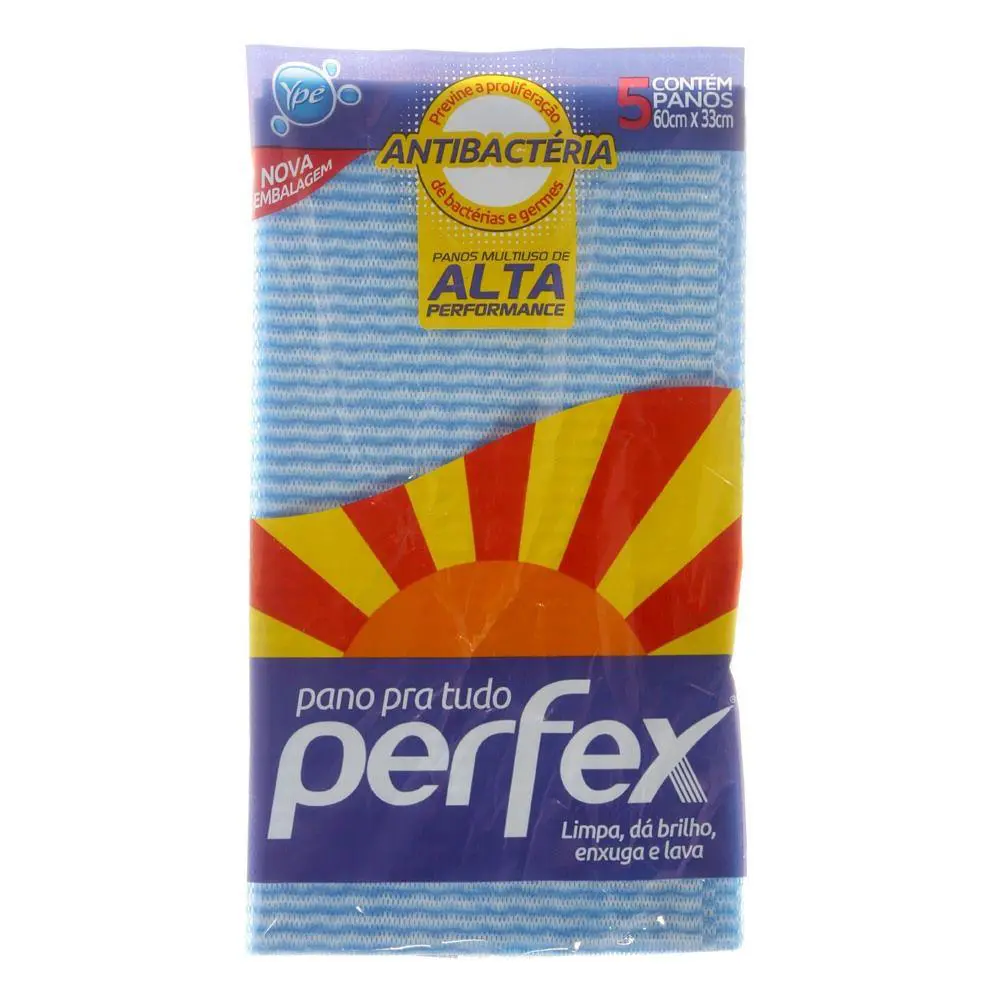 PANO PERFEX ANTIBACTERIA AZUL COM 5 UNIDADES