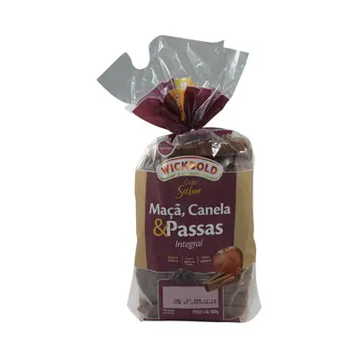 PÃO GRÃO SABOR WICKBOLD MAÇÃ, CANELA & PASSAS INTEGRAL 500 GRAMAS