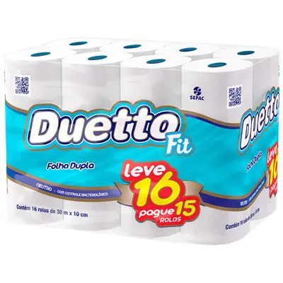 PAPEL HIGIÊNICO DUETTO FIT NEUTRO LEVE 16 PAGUE 15