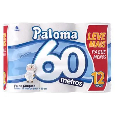 PAPEL HIGIÊNICO PALOMA COM 12 FOLHA SIMPLES LEVE MAIS PAGUE MENOS 60M