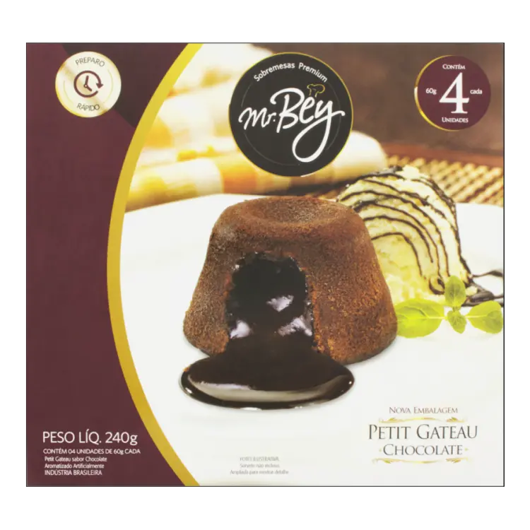 PETIT GATEAU MR BEY CHOCOLATE COM 4 UNIDADES 240 GRAMAS