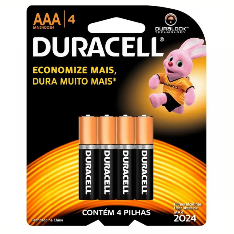 PILHA DURACELL ALCALINA PALITO AAA COM 4 UN