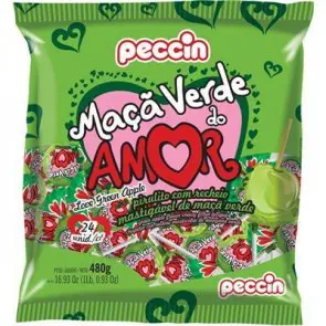 PIRULITO RECHEADO MAÇÃ VERDE DO AMOR PACOTE COM 24 UNIDADES