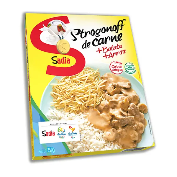 PRATO PRONTO DE STROGONOFF SADIA CARNE/ARROZ/BATATA PALHA 350G