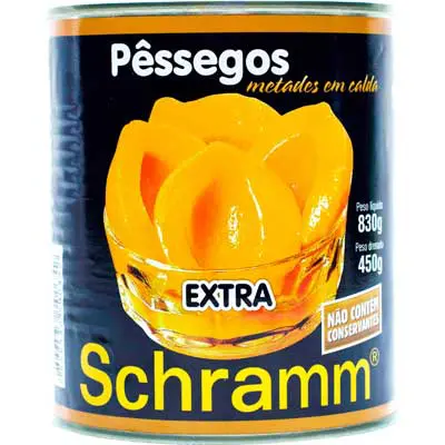 PÊSSEGO EM CALDA SCHRAMM EXTRA METADES 450 GRAMAS